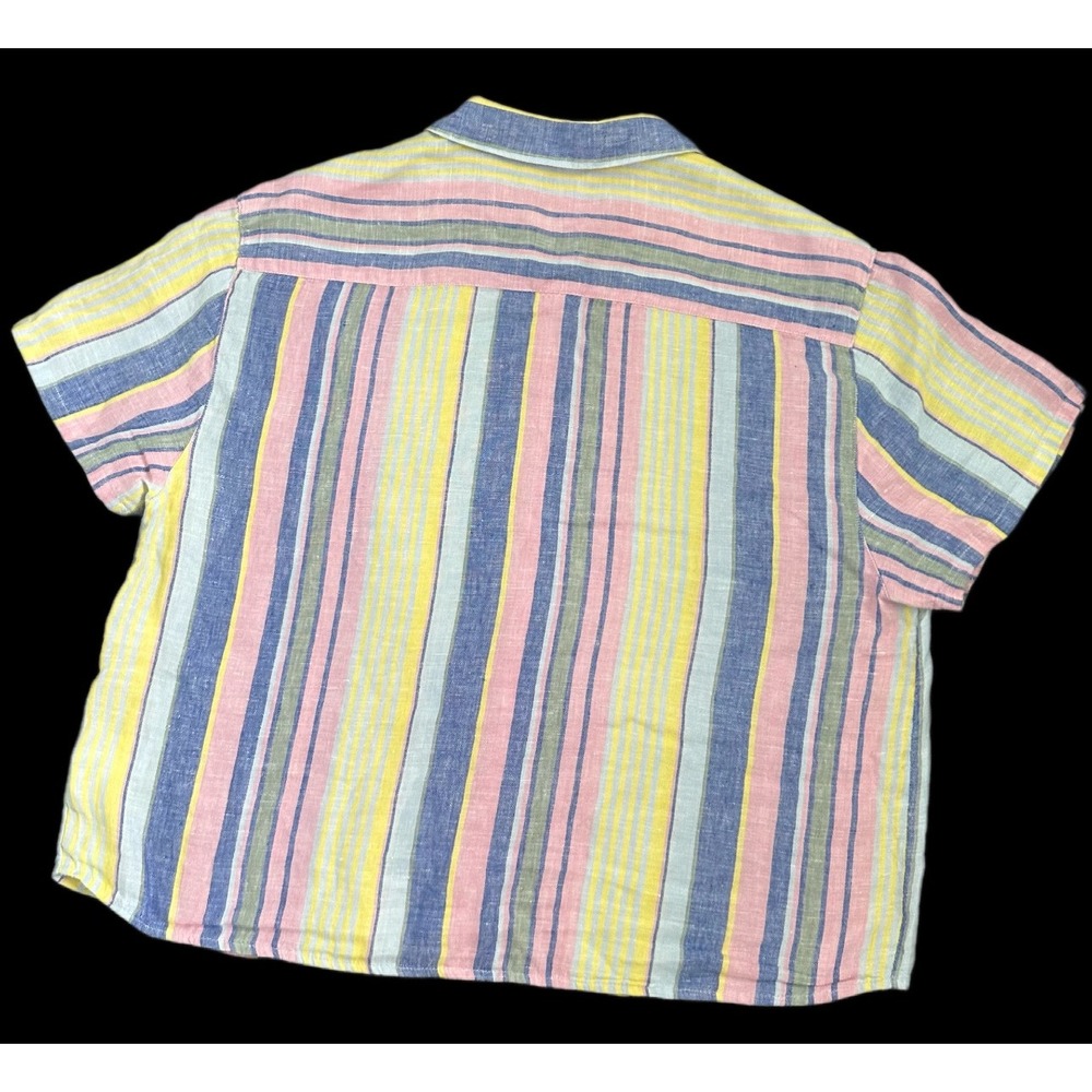 C&C California Women Large 100% Linen Short Sleeve Striped Button Down Shirt - Picture 2 of 5